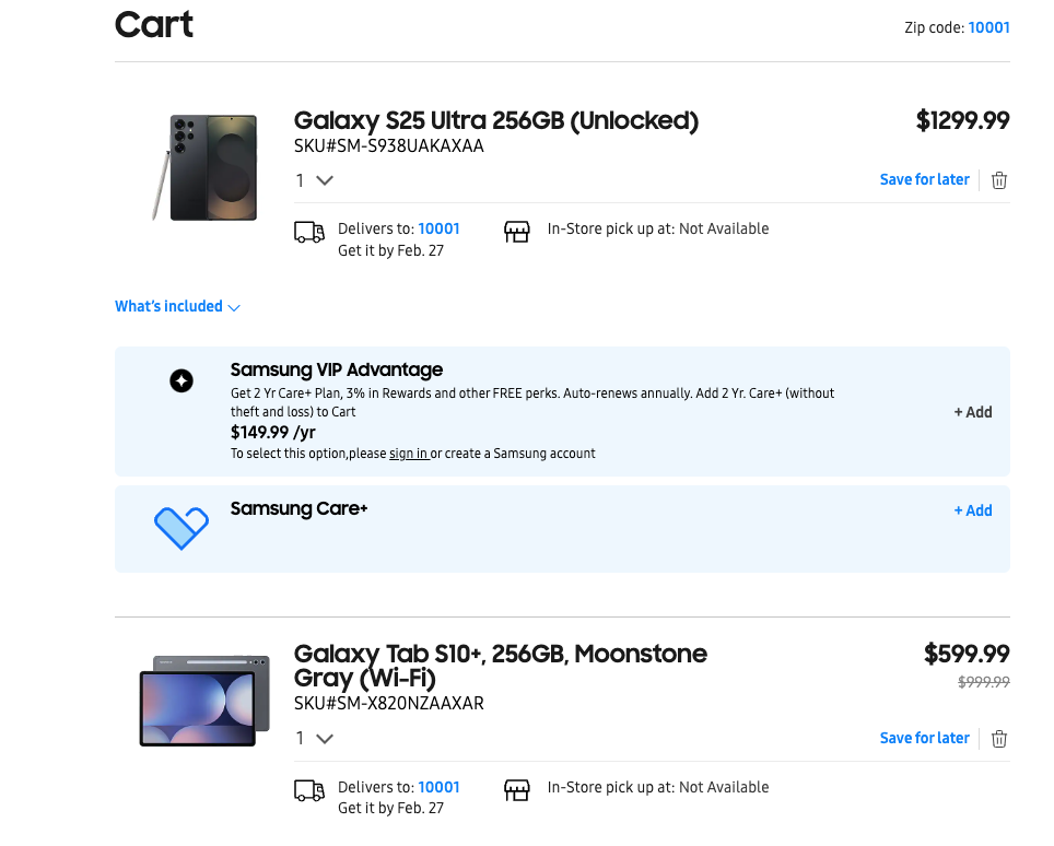 A screenshot of a shopping cart